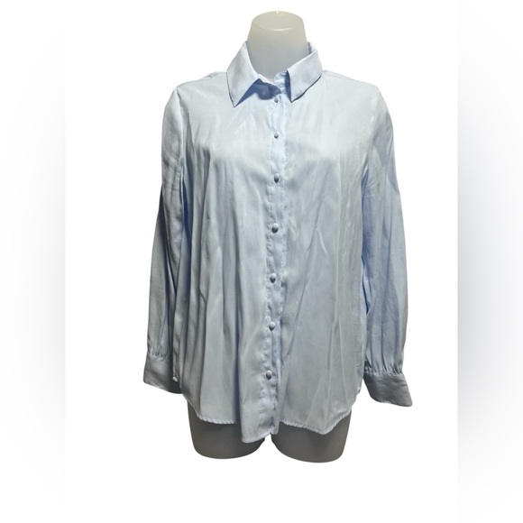 Zara Blouse with Lined Buttons Sky Blue Size Small - Picture 5 of 9